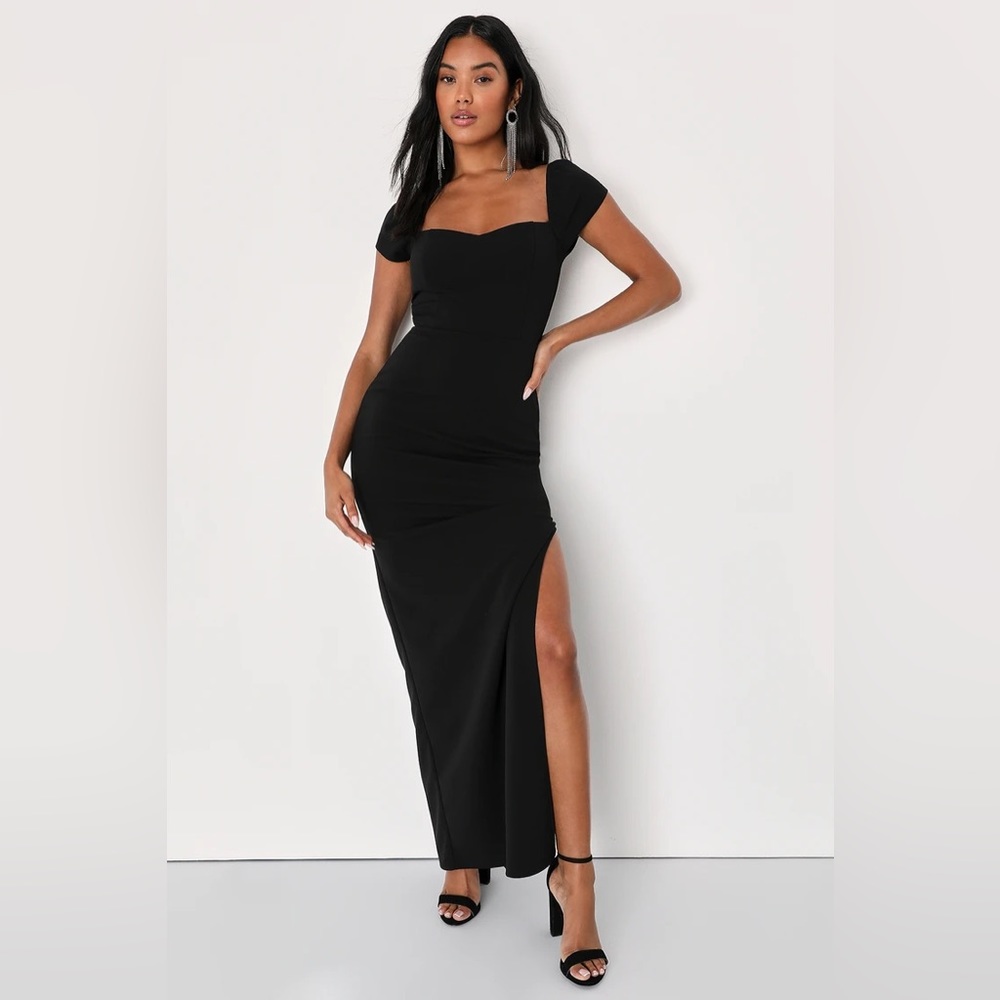 Essential Invitee Black Cap Sleeve Column Maxi Dress